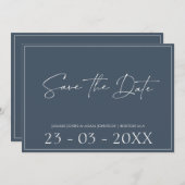 Royal Blue Opulence Script Wedding Save the Date (Vorne/Hinten)