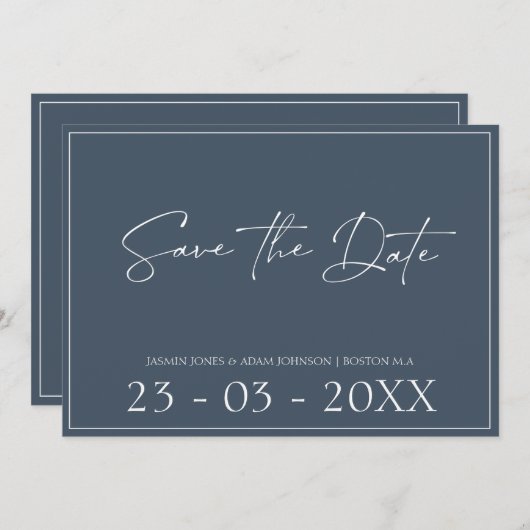 Royal Blue Opulence Script Wedding Save the Date (Vorne/Hinten)