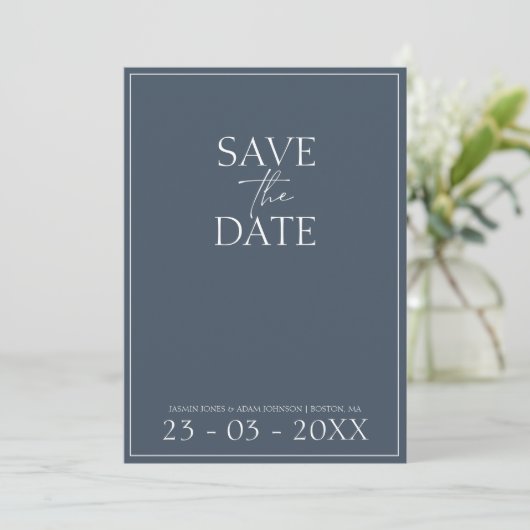 Royal Blue Opulence Script Wedding Save the Date (Stehend Vorderseite)