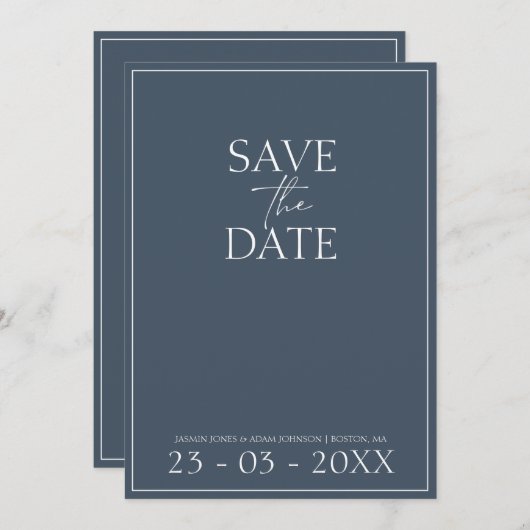 Royal Blue Opulence Script Wedding Save the Date (Vorne/Hinten)