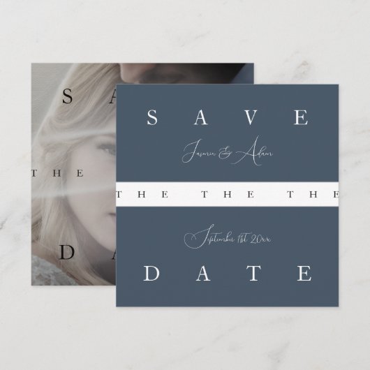 Royal Blue Opulence Simple Foto Wedding Save The Date (Vorne/Hinten)