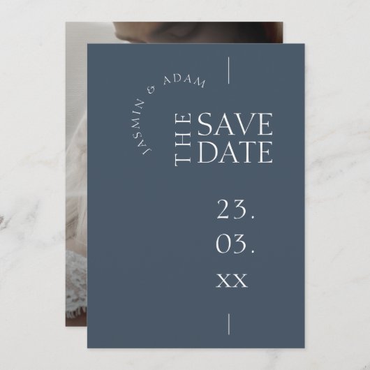 Royal Blue Opulence Simple Foto Wedding Save The Date (Vorne/Hinten)