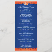 Royal Blue, Orange Floral, Hearts Wedding Program Programm (Rückseite)