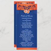 Royal Blue, Orange Floral, Hearts Wedding Program Programm (Vorne/Hinten)