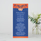 Royal Blue, Orange Floral, Hearts Wedding Program Programm (Stehend Vorderseite)