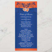Royal Blue, Orange Floral, Hearts Wedding Program Programm (Vorderseite)