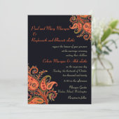 Royal Blue Orange Paisley Floral Indian Wedding Einladung (Stehend Vorderseite)