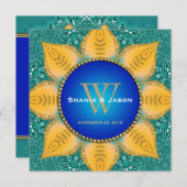 Royal Blue Orange Sunflower Aquamariner Glitzer Einladung (Vorne/Hinten)