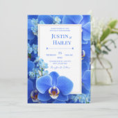 Royal Blue Orchid Modern Tropical Wedding Einladung (Stehend Vorderseite)