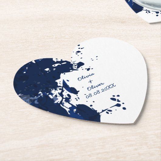 Royal Blue Paint Spritzer Heart Shaped Untersetzer (angewinkelt)