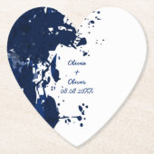 Royal Blue Paint Spritzer Heart Shaped Untersetzer (Vorderseite)