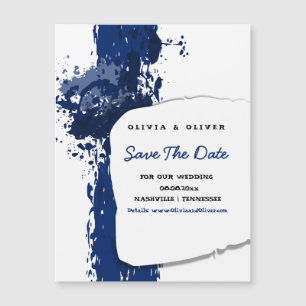 Royal Blue Paint Spritzer Save the Date Magnetkarte