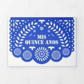 Royal Blue Papel Picado Mis Quince Años Dreifach Gefaltete Einladung (Cover)