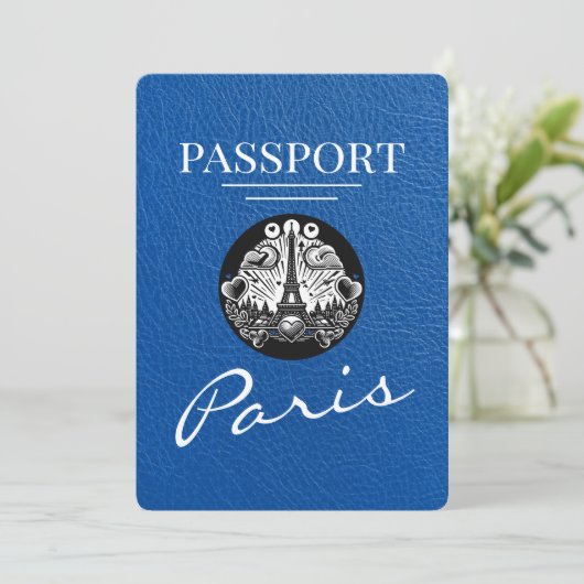 Royal Blue Paris Passport Save the Date (Stehend Vorderseite)