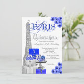 Royal Blue Paris Quinceanera Einladungen (Stehend Vorderseite)