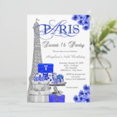 Royal Blue Paris Sweet 16 Party Einladung (Stehend Vorderseite)