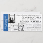 Royal Blue Paris Wedding Boarding Pass Einladung (Vorderseite)