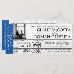 Royal Blue Paris Wedding Boarding Pass Einladung