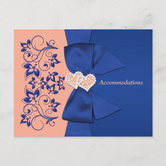 Royal Blue, Peach floral, Heart Enclosure Card Begleitkarte (Vorderseite)