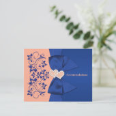 Royal Blue, Peach floral, Heart Enclosure Card Begleitkarte (Stehend Vorderseite)