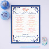 Royal Blue, Peach Hearts Wedding Itinerary Flyer (Einzeln)