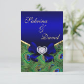 Royal Blue Peacock Empfang Card Begleitkarte (Stehend Vorderseite)