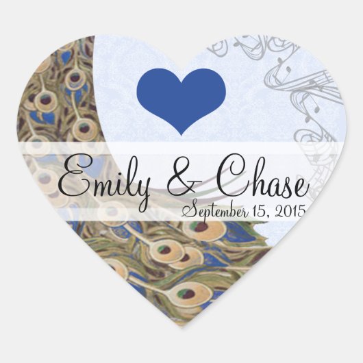 Royal Blue Peacock Feathers Wedding Sticker (Vorderseite)