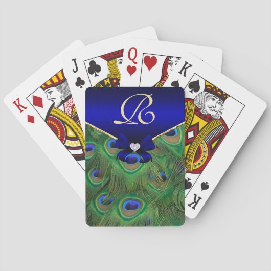 Royal Blue Peacock Monogram Playing Cards Spielkarten (Rückseite)