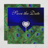 Royal Blue Peacock Save the Date (Vorne/Hinten)