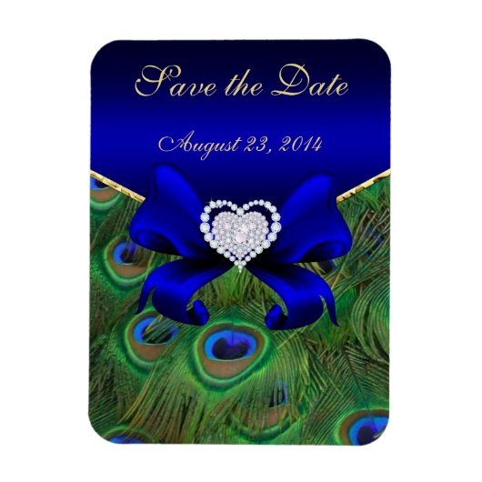 Royal Blue Peacock Save the Date Magnet (Vertikal)