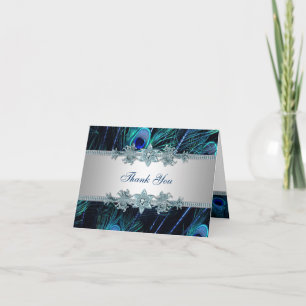 Royal Blue Peacock Thank You Dankeskarte