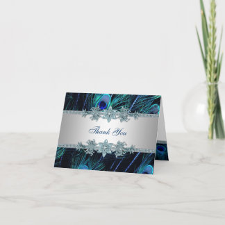 Royal Blue Peacock Thank You Dankeskarte