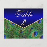 Royal Blue Peacock Tischnummer Card