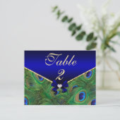 Royal Blue Peacock Tischnummer Card (Stehend Vorderseite)