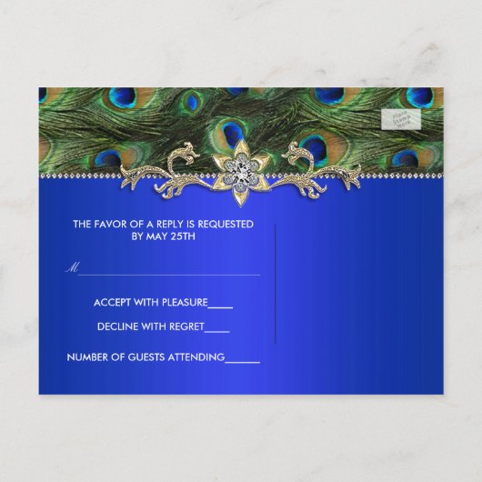 Royal Blue Peacock UAWG Postcard Einladungspostkarte (Rückseite)