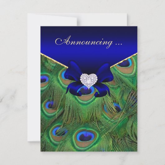 Royal Blue Peacock Wedding Ankündigung (Vorderseite)