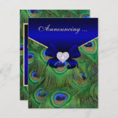 Royal Blue Peacock Wedding Ankündigung (Vorne/Hinten)