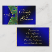 Royal Blue Peacock Wedding Bridal Business Card Begleitkarte (Vorne/Hinten)