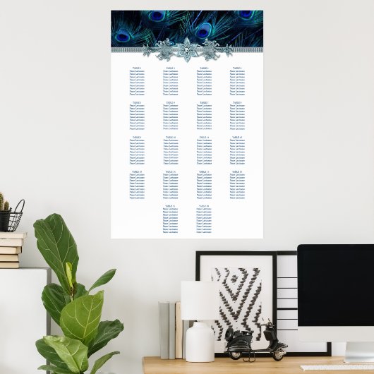 Royal Blue Peacock Wedding Chart Poster (Heimbüro)