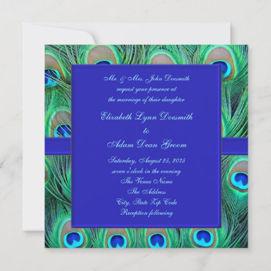 Royal Blue Peacock Wedding Einladung (Rückseite)