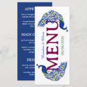 Royal Blue Peacock Wedding Flat Menu Menükarte (Vorne/Hinten)