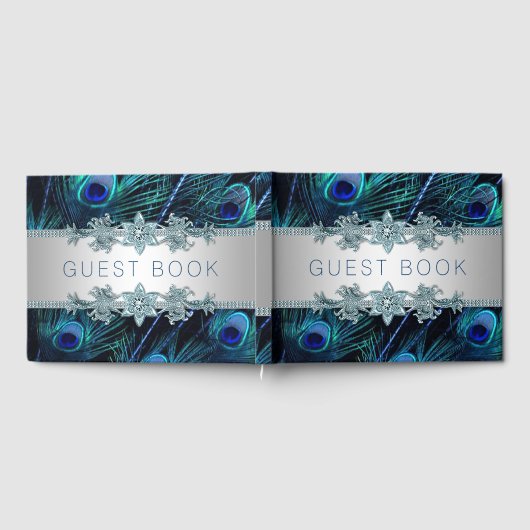 Royal Blue Peacock Wedding Gästebuch (Voll)