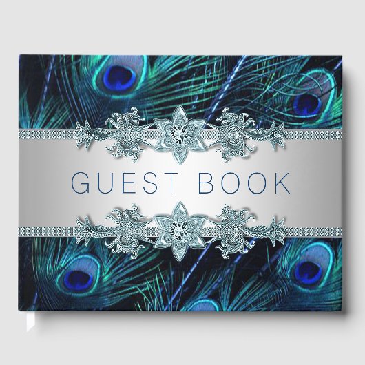 Royal Blue Peacock Wedding Gästebuch (Vorderseite)