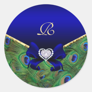 Royal Blue Peacock Wedding Gift Siegel Runder Aufkleber