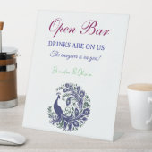 Royal Blue Peacock Wedding Open Bar Pedestal Sign Sockelschild (In Situ)
