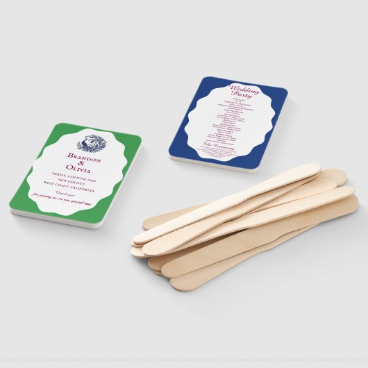 Royal Blue Peacock Wedding Program Set of Fans Fächer (Non-assembled)