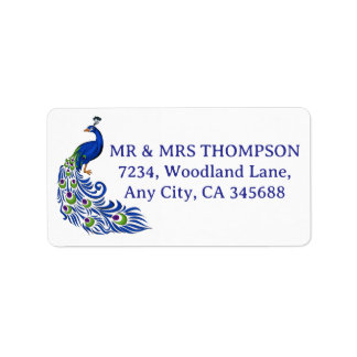 Royal Blue Peacock Wedding Return Address Label Adressaufkleber