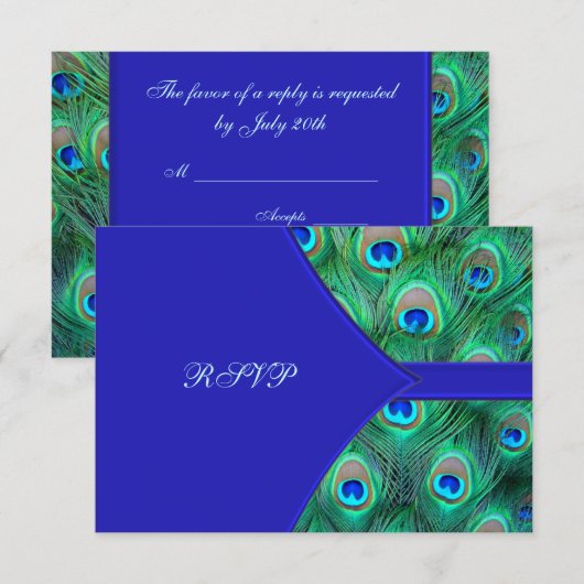 Royal Blue Peacock Wedding RSVP (Vorne/Hinten)