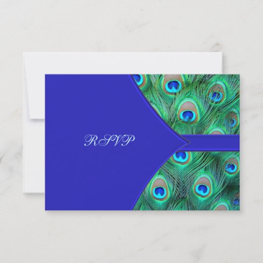 Royal Blue Peacock Wedding RSVP Karte (Vorderseite)