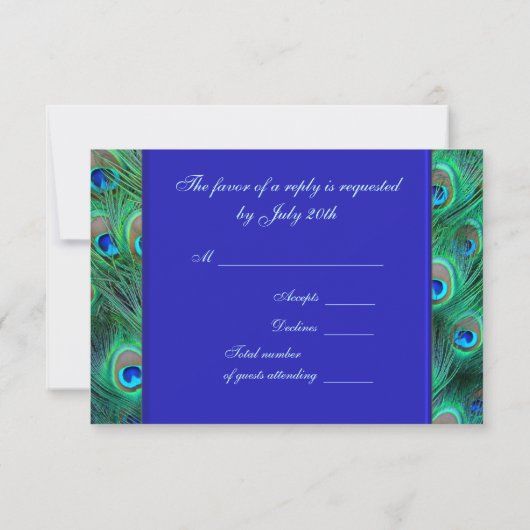 Royal Blue Peacock Wedding RSVP Karte (Rückseite)